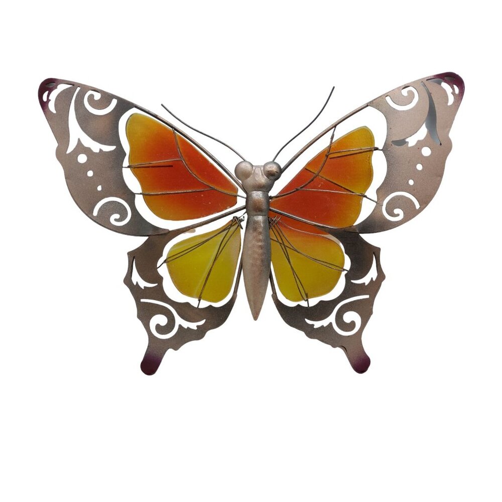vintage metal butterfly w/stained glass wings wall mount decor - Picture 9 of 10